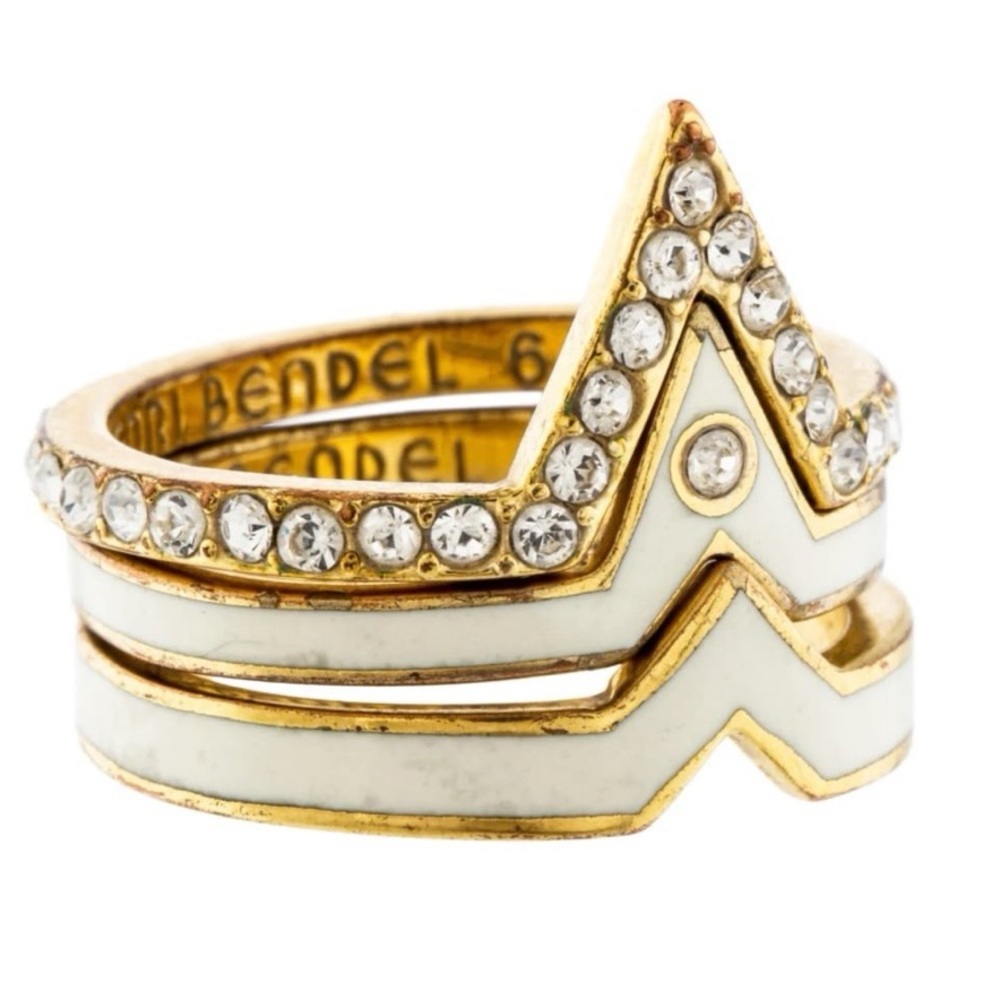 Henri Bendel Gold and White Chevron stackable three Rings